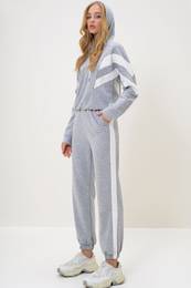 Trend Alaat Stili Women's Grey Melamine Hooded Sweatshirt and Elastic Leg Tracksuit Set