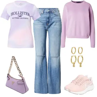 Sport Outfits 70er mit Hellblau Pepe Jeans "Lila Alltagslook"Look: Uni, Old Money, 70er