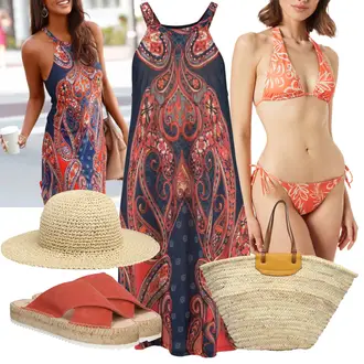 Outfit mit Orange Strand-Accessoire/Strandtop/Beachwear etam "Strand Outfit"