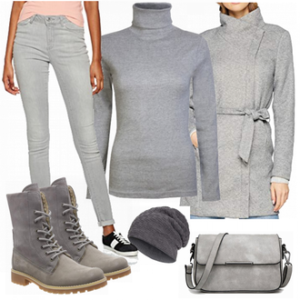 Warme Outfit mit Grau/Dunkelgrau/Hellgrau Kopfbedeckung/Hut Winter Mütze/Mütze Compagno "Tamaris"