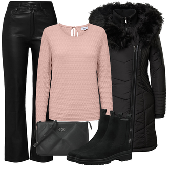 Umělá kožešina Outfit s Černá Zimní Kabát/Kabát s Kožešinovým límcem/Péřový Kabát/Dlouhý Péřový Kabát/Prošívaný kabát Only "Trendový podzimní outfit"