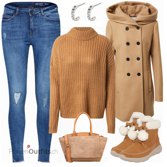 Outfit mit Braun Stiefel Skechers "Verspieltes Alltagsoutfit"