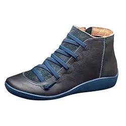 Frauen Booties Beiläufige Warme Plus Samt Dicke Runde Kappe Lace Up wasserdichte Seitenreißverschluss Stiefel Kurze Schuhe Stiefeletten(37 EU,Blau)