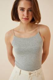 Women's Stone Gray Rope Strap Knitted Body Blouse