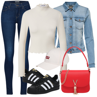 Outfity na zimu s Světle modrá/Modrá Krátké Džínové Bundičky/Džínové Bund/Vintage Bund Only "Zimní outfity"