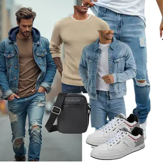 Normale Passform Outfit mit Blau/Hellblau Kurze Jeansjacke Lee "Freizeit Outfit"
