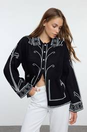 Black Ethnic Patterned Knitwear Cardigan