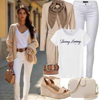 outfit mit Bež/Rumena/Oranžna Torba za pametni telefon/Torba za čez ramo/Satchel torba/Torbica za mobilni telefon/Mini torbica/Vrečka za prenašanje art of polo, Rjava/Krem/Oranžna/Bež Pas z Žepom/Ogrlica/Dodatek za spodnje perilo/Pašček za uro corbby "Popolno za pomlad"