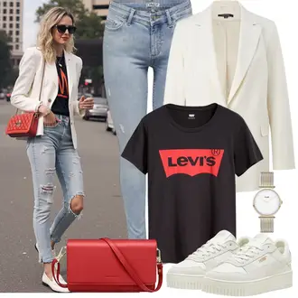 Outfit mit Dunkelrot/Braun Kettenuhr Cluse "Modisches Frühlingsoutfit"
