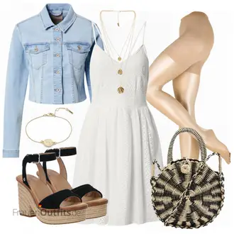 Outfit mit Creme/Weiß Kleid Große Größe/A-Linien Kleid/Kleid Für Konfirmation/Trägerkleid/Fit & Flare Kleid/Neckholder Kleid/Spitzenkleid/Mesh Kleid/Nicki Kleid/SkaterKleid/Spaghettiträger Kleid/Sommerkleid/Tenniskleid VERO MODA "Schöner Sommer Look"
