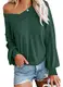 Odosalii Oberteil Damen Pullover V-Ausschnitt Shirt Schulterfrei Langarmshirt Oversize Longshirts Casual Oberteile Tops, Dunkelgr¨¹n, M