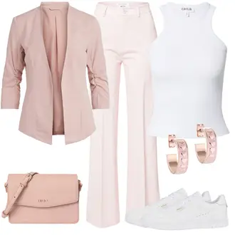 70er Outfit mit Rosa Hose Große Größe/Schlaghose/Bootcut Pant/Bügelfaltenhose/Anzughose/Ausgestellte Hose/High Waist Hose/Marlenehose/Hose mit Schlitz florence by mills exclusive for about you "Elegante Frühlings Outfits"Look: Uni, Rad, 70er, Business, Schick, Büro, Old Money