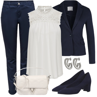 Outfit mit DunkelBlau/HellBlau/Blau Lederjacke/Blazerjacke/Blusenblazer/Boyfriend Blazer/Lässiger Blazer/Baumwoll ­Blazer/Eleganter Blazer/Strick­blazer/Kurzblazer/Sweatblazer/Lederjacke für Männer/Lederjacke VERO MODA "Outfit für die Konferenz"