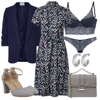ohne Verschluss Outfit mit Dunkelblau 3/4 Bluse/Bluse Oberteil/Bluse mit Stehkragen/Bluse Mit Schleife/Business Bluse/Elegante Bluse/Lederjacke/Longbluse/Langarmbluse/Tunika Pieces "Perfekt für die Party"