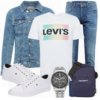 Outfit mit Grau/Weiß Sneaker/Leder Sneaker Tommy Hilfiger "Alltags Outfit"