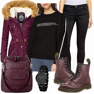 Outfit mit Schwarz/Braun Lederjacke/Sport Sweatshirt Calvin Klein "Navahoo"