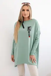 Oversized sweatshirt with asymmetrical sides dark mint
