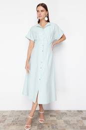 Mint Waist Opening Midi Woven Shirt Dress