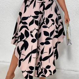 Plus Size Plant Print Wide Leg Pants, Elegant High Waist Pants For Spring & Summer, Women's Plus Size Clothing