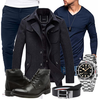 Outfit mit Blau Overall/Wintermantel/Winter Parka YOUTHUP "Freizeit Outfit"