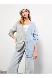 V-Neck Color Blocked Long Sleeve Women's Knitwear Cardigan
