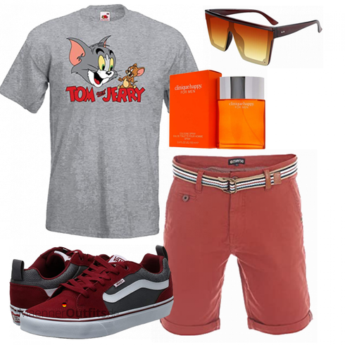 Grau/Rot Sneaker Vans kombinieren