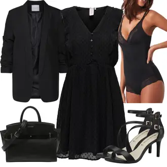 Patchwork Outfit mit Schwarz A-Linien Kleid/BlusenKleid/Lässiges Kleid/Kleid mit Tasche/Polka Dot-Kleid/Rock''n''roll Kleid/SkaterKleid/Ärmelloses Kleid/Gesmoktes Kleid Only "Mega schöne Frühlings"