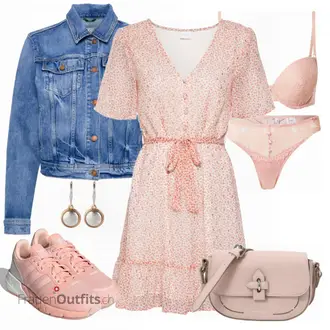 Outfit mit Rosa/Beige/Blau/Grau/Weiß Kleid Große Größe Vila "Modisches Frühlingsoutfit"