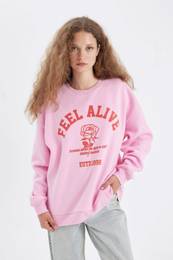 Oversize Wide Pattern Crew Neck Printed Thick Sweatshirt
