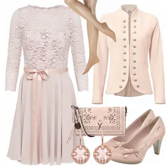 Midi Chiffon Outfit mit Rosa/Lila Kleid Große Größe/3/4 Arm Kleid/A-Linien Kleid/Kleid Für Konfirmation/SpitzenKleid/Brautmutter Kleid/Kleid Standesamt-gast/Hochzeitsgast Knielanges Kleid Swing "RosaTraum"