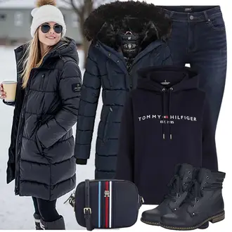 Boxen Outfit mit Dunkelblau/Blau/Beige Kleine Tasche/Schultertasche/Schulranzen/Mannstasche/Gürteltasche Tommy Hilfiger "Freizeit Outfits"Look: Arbeits, Hockey, Boxen