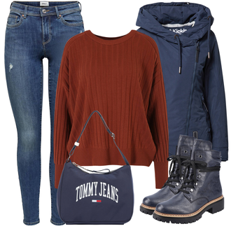 Outfity na svátky Old Money s Modrá/Tmavě modrá/Světle modrá Kožená bunda/Navlékací džíny/Kožené bundy/Džíny s Nízkým Sedem/Džín s Nízkým Pasem/Džíny s Dírou/Džíny s Rozparkem/Push up Džín/Kožené Boty/Kotníková Bota Only "Podzimní Outfit"Look: Cool, Disko, Krásný, Old Money, Bezešvé