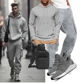 Outfit mit Grau/DunkelBlau/Hellgrau/Blau Carpenter Hose/Cargo-JoggingHose/Parachute Hose/Capri YAOHUOLE "Freizeit Outfit"