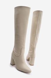 Women's Chunky Heel Zipperless Heeled Boots Monset Ecru