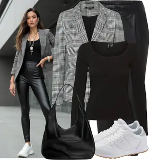 Kombinacije za festival sa Crna/Bijela/Smeđa/Zeleno/Narandžasta Hlače od Umjetne Kože/Jeggings/Kožne tajice/Tajice Kožnog Izgleda/Kožna Hlača/Skinny Hlače/Treggings Only, Crna Obični top/Pleteni top/pletena košulja/Duga košulja/Majica dugih rukava/Party Top/Košulja top VERO MODA, Crna/Bijela Torba za rame/Veliki džep/Torba Za Preko Ramena/Shopper torba/Torba za nošenje Pull&Bear "Moderna kombinacija za proljeće"