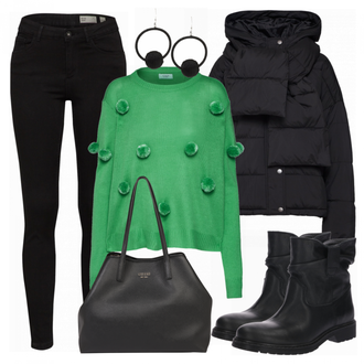 Winter Outfits met blauw Schoudertas Guess "Uitzicht"