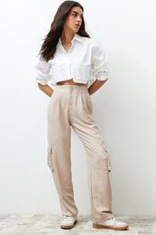 Mink Jogger Elastic Waist Woven Trousers with Cargo Pocket