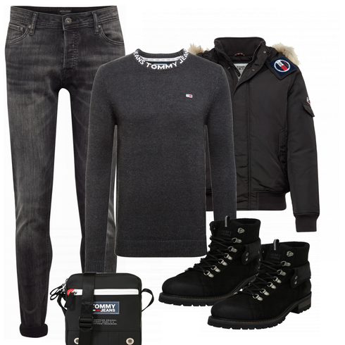 Schwarz Stiefel Tommy Jeans kombinieren