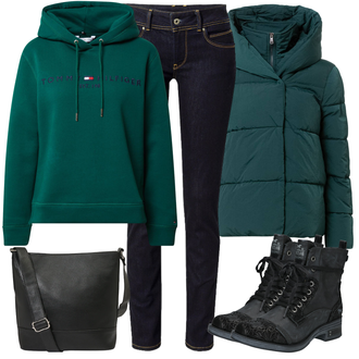 Outfity na zimu s Tmavě modrá Pánské tričko/Zimní bunda/Zvonové Džíny/Kožená Pánská Bund/Džín s Nízkým Pasem/Džíny s Rozparkem/Džíny s Nízkým Sedem Pepe Jeans "Zimní outfity"