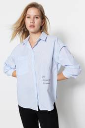 Blue Woven Shirt with Pockets and Print Detail