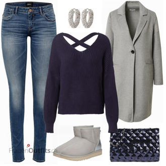 Outfit mit Grau Stiefel UGG "Dunkelblauer Freizeitlook"