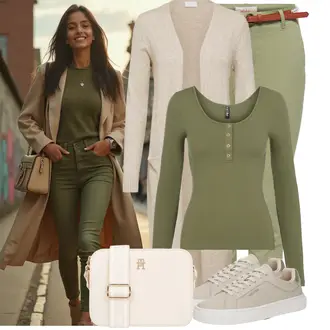Outfit mit Dunkelgrün Bluse Große Größe/Shirt & Top Große Größe/Basic Top/Casual Top/Langarm-Shirt/Langes Oberteil/Longshirt/Hemdoberteil Pieces "Modisches Frühlingsoutfit"