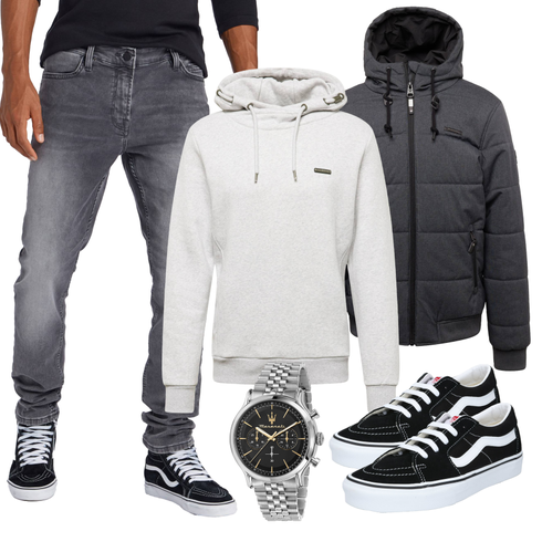 Grau/HellGrau/DunkelGrau Jeans Lederjacke/Biker Jeans/Slim Fit Jeans/Herren Lederjacke/Leder Schuhe/Jeans mit Schlitz/Low Rise Jean/Winterjacke Only & Sons kombinieren
