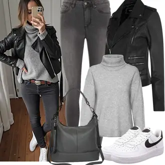 Biker Outfit mit Schwarz/Braun/Rot Motorradjacke/KunstLederjacke/Lederjacke/Bikerjacke Infinity Leather "Perfekt für die Freizeit"