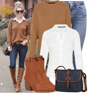 Outfit mit Creme/Weiß Slim Fit Bluse/Blusenbody VERO MODA "Stylische Kombination für den Frühling"
