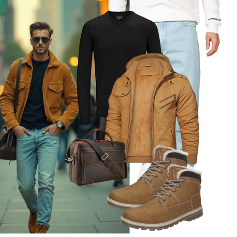 Khaki/Braun/Beige Trekkingstiefel/Schnürstiefel/Wasserdichter Stiefel/Herren Lederschuhe/Wattierte Stiefel/Winter Stiefel/Klassischer Stiefel/Winter Sneaker/Gefütterte Stiefelette/Winter Stiefelette Mishansha kombinieren