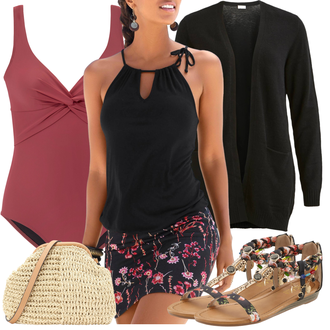 Outfit mit Schwarz/Dunkelgrau/Braun Sommerkleid/Neckholder Kleid Lascana "Modischer Sommer Look"