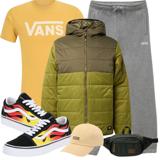 Old Skool Outfit mit Creme/Schwarz/Gelb/Mischfarben Sneaker Skateschuh/Sneaker Low/Sneaker Mit Lochmuster/Vintage Sneaker/Sommer Sneaker Vans "Street Style Outfit"