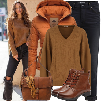 Outfity na zimu Lehké Dlouhé Po Lýtka s Žlutá/Oranžová/Hnědá edoti "Módní zimní outfit"