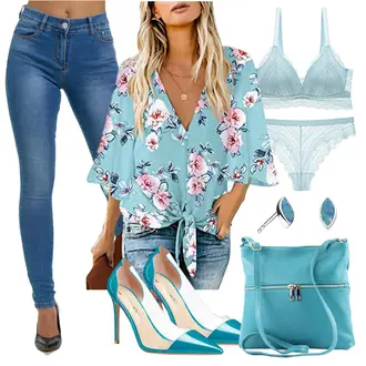 Elegant spitze Outfit mit Blau/Türkis/Hellblau High Heel/Eleganter Schuh/Vintage Pumpe/Slingpump/Slingback Pumps/Bequemer Pump/Hochfrontpump/High Heel Pumps CASTAMERE "Modischer Sommer Look"Look: Stil, Classic, Sexy, Trendige, Elegant, Schick, GoGo, Coole, Burlesque, Color Blocking, Italienische